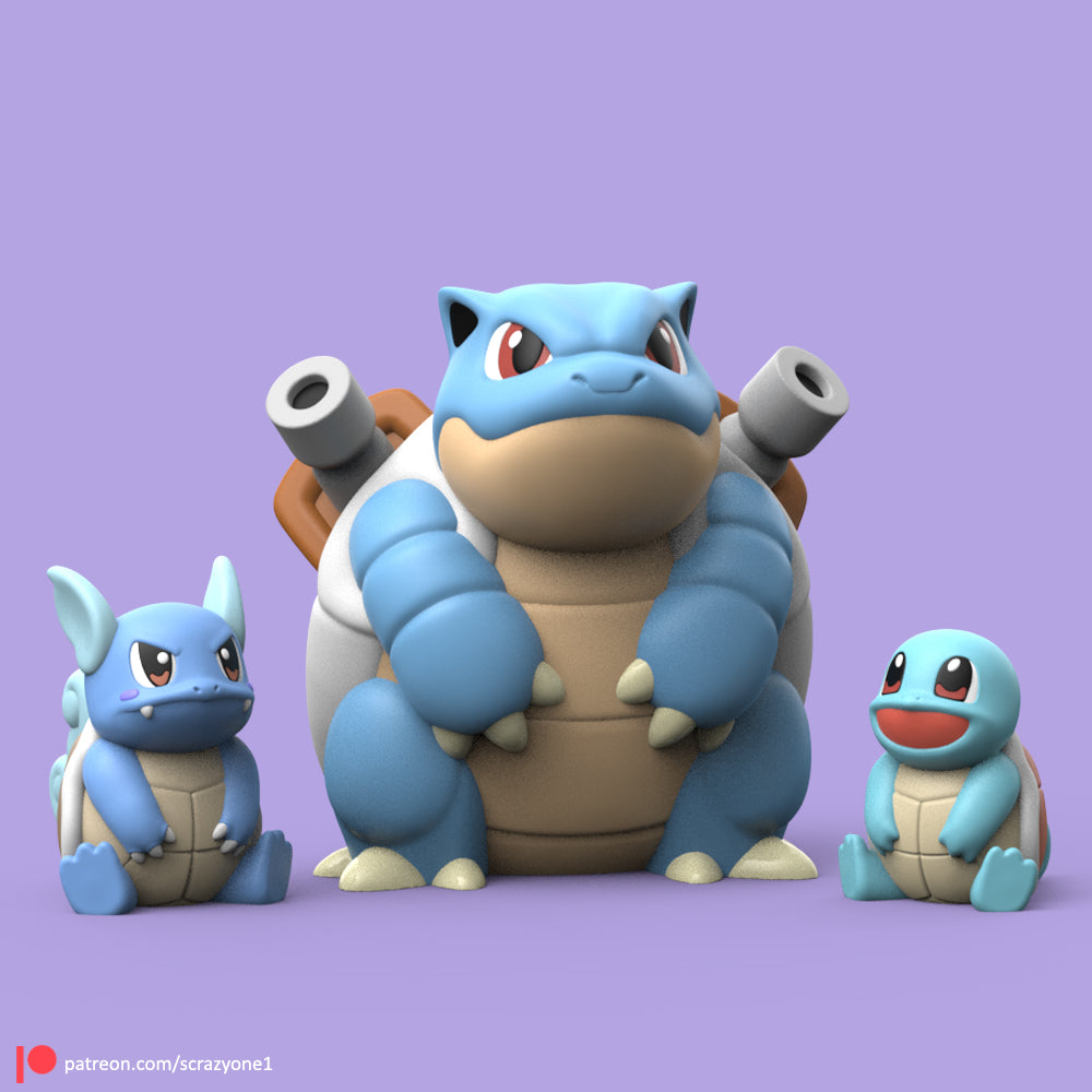 0007, 0008, 0009 Chibi Squirtle, Wartortle, Blastoise